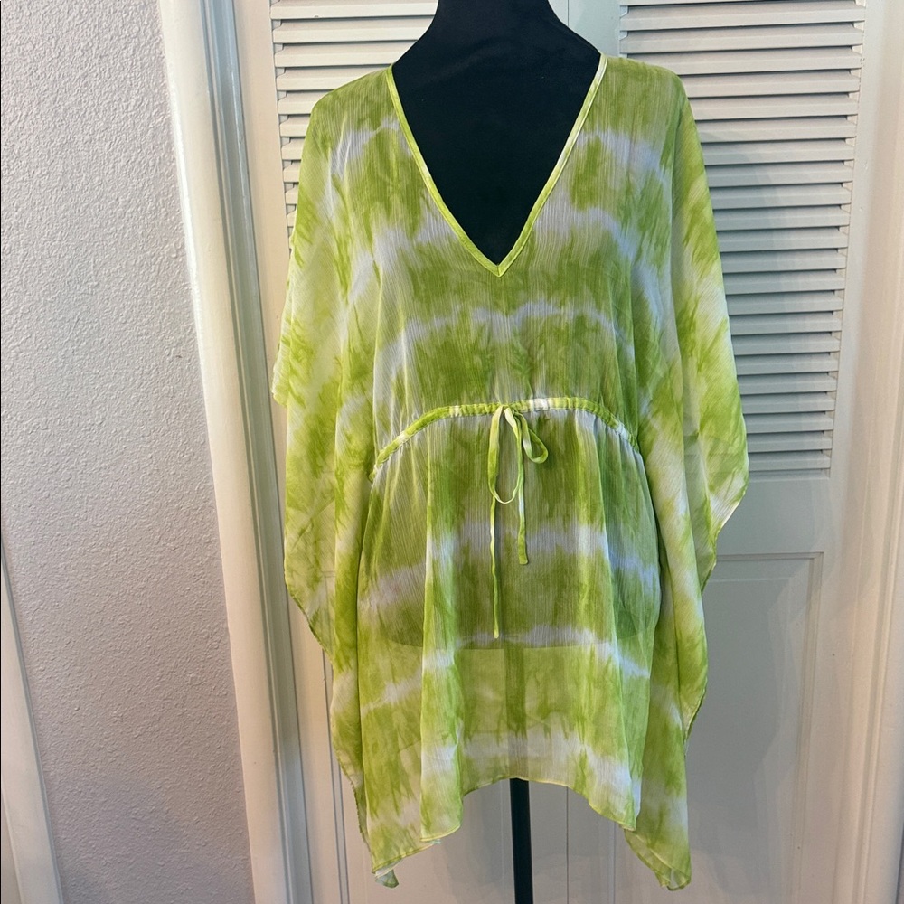 Michael Kors Lime Green and White Tie-Dye Blouse